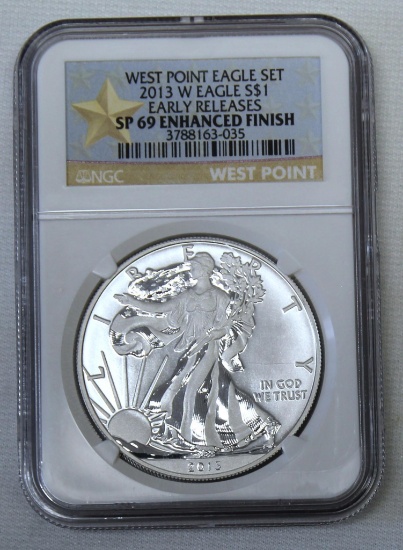 2013 W Silver Eagle West Point Eagle Set Early Releases Slab NGC SP 69 Enhanced Finish