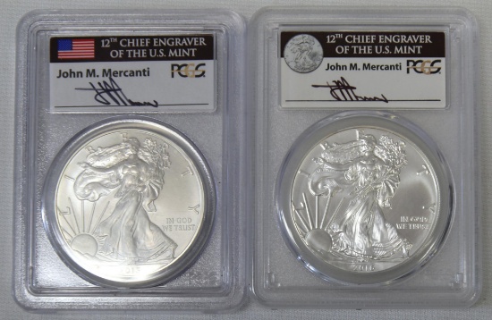 2013 Silver Eagle First Strike Slab PCGS MS70 and Autographed by John M. Mercanti 12th Chief