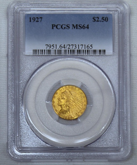 1927 $2.50 Indian Gold Coin Slab PCGS MS64
