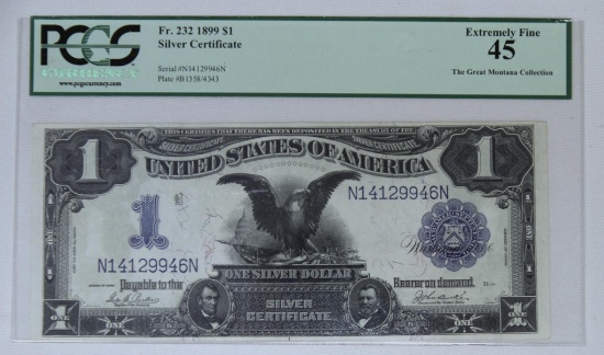 1899 One Dollar Black Eagle Silver Certificate Blanket Note Graded PCGS Currency Extremely Fine 45