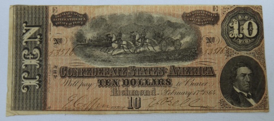 1864 Ten Dollar Confederate States of America Note