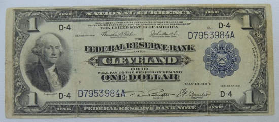 1918 One Dollar National Currency Blanket Note "The Federal Reserve Bank of Cleveland, Ohio"