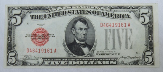 1928 Five Dollar Red Seal U.S. Note
