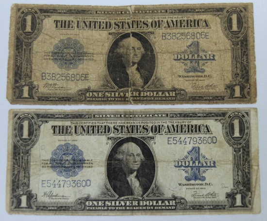 2 1923 One Dollar Silver Certificate Blanket Notes - 1 Very Soiled and Taped Across the Middle