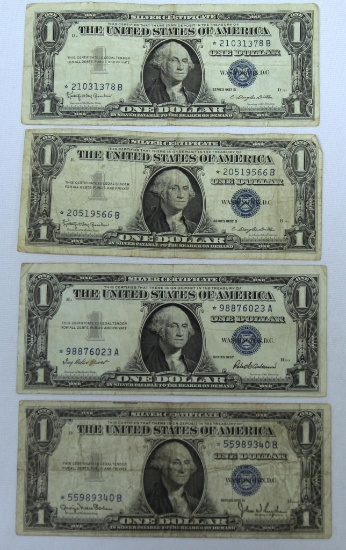 4 One Dollar Star Note Silver Certificates - 1935 D, 1957, 2 1957 B