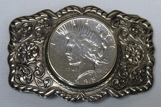 Nickel Silver Belt Buckle with 1923 Peace Dollar
