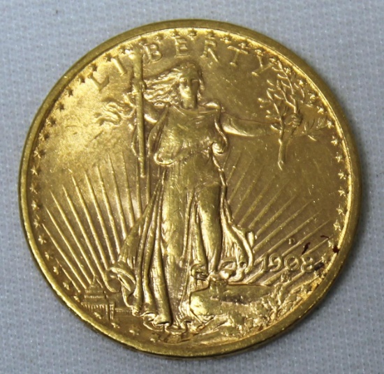 1908 with Motto Twenty Dollar St. Gaudens Gold Coin
