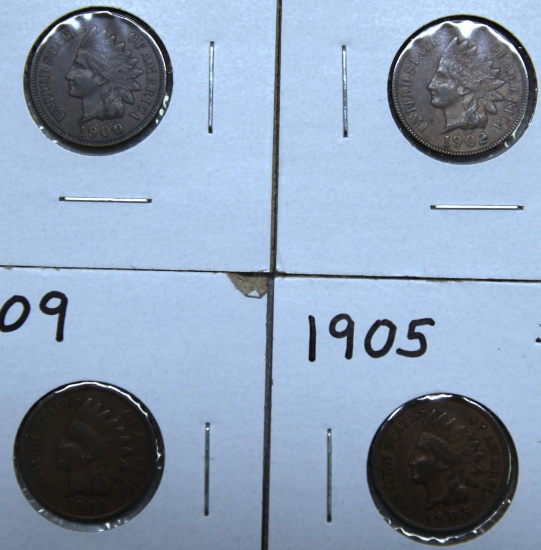 1900, 1902, 1905, 1909 Indian Head Cents