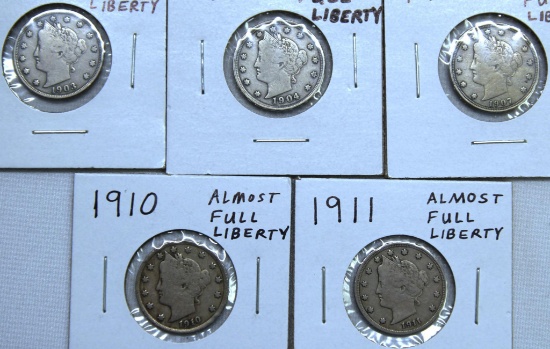 1903, 1904, 1907, 1910, 1911 Liberty Head Nickels