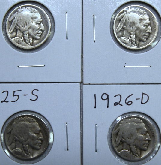 1920 S, 1924 D, 1925 S, 1926 D Buffalo Nickels