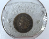 1907 Indian Head Cent in Good Luck Souvenir Holder
