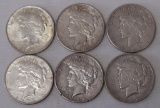 6 Mixed Date Peace Dollars - 1922, 4 1923 S, 1926 S
