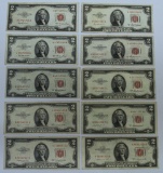 10 1953 Two Dollar Red Seal Notes