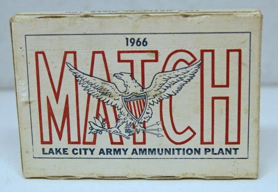Full Box .30 Match 173 gr. Cartridges, Box Marked Lake City Army Ammunition Plant 1965 Match, Box