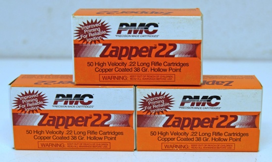 3 Full Boxes PMC Ammunition Zapper 22 .22 LR Hollow Point Cartridges