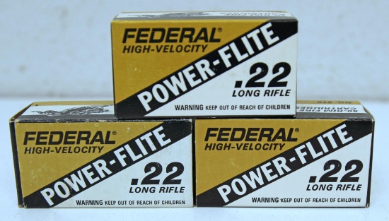 3 Full Vintage Boxes Federal Ammunition Power-Flite .22 LR Cartridges