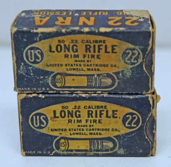 2 Full Vintage NRA Boxes U.S. Cartridge Co. Ammunition .22 NRA LR Cartridges