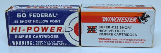 Full Vintage Box Federal Hi-Power Ammunition .22 Short Hollow Point and Full Box Winchester Super-X