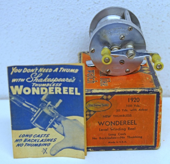 Vintage Shakespeare 1920 Wondereel Level Winding Fishing Reel in Original Box and Papers