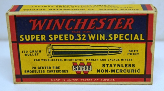Full Vintage Box Winchester Ammunition Super Speed .32 Win. Special 170 gr. Soft Point Cartridges