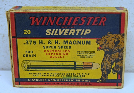 Full Vintage Box Winchester Ammunition SilverTip Bear Box .375 H&H Magnum 300 gr. SilverTip