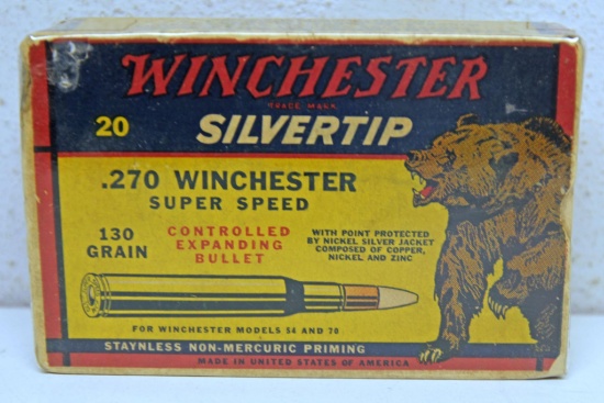 Full Vintage Box Winchester Ammunition SiverTip Bear Box .270 Winchester 130 gr. SilverTip