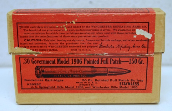 Full Vintage Two Piece Box Winchester Ammunition .30 Gov't Model 1906 Pointed Full Patch 150 gr.