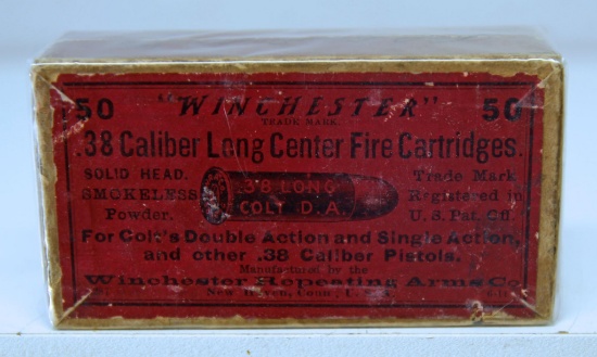 Full Vintage Two Piece Box Winchester Ammunition .38 Cal. Long Center Fire Cartridges
