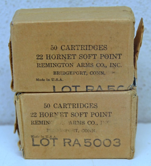 2 Full Wrapped Army Lot Boxes Remington Ammunition .22 Hornet Cartridges