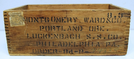 Old Wooden General Store Type Advertising Box, "Perfect Horse Nails Montgomery Wards", 12 1/4" x 8"
