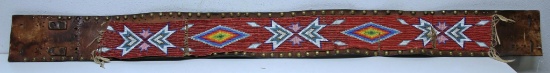 Native American Indian Beaded Leather Belt, 44 1/2" Long Overall, Lots of Wear to Beadwork as Shown