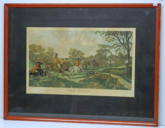 Old Framed Print Herring's Fox-Hunting Scenes Titled "The Death", Frame 30 1/2" x 23"