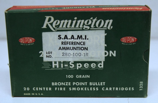Full Vintage Box Remington Ammunition .280 Remington 100 gr. Bronze Point Cartridges, Label Across