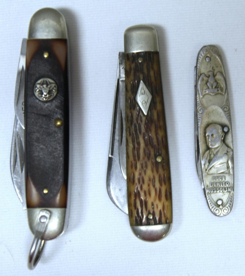 3 Pocket Knives - Ulster Boy Scout, Shapleigh Hdw. Co. B358 Two Blade, W Curten Solingen Deuce