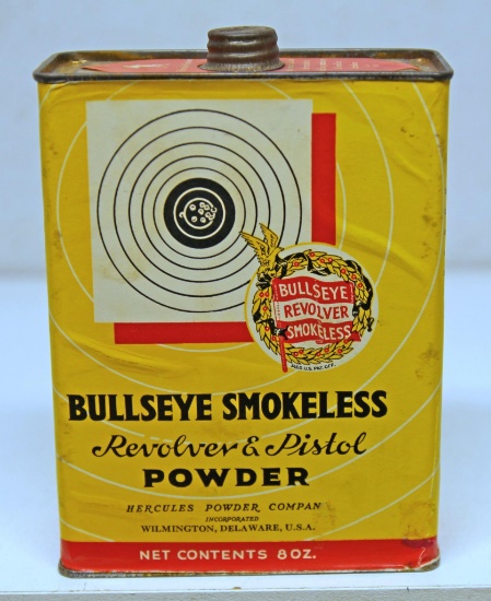 Hercules Powder Co. Bullseye Smokeless Revolver and Pistol Powder Tin, Any contents will emptied