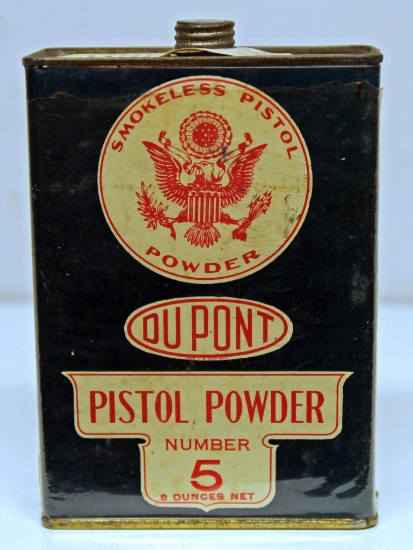 DuPont Smokeless Pistol Powder Tin Number 5, Any contents will be emptied prior to shipping