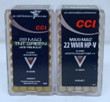Full Box C-C-I Ammunition .22 Mag. TNT Green Hollow Point Cartridges and Full Box C-C-I .22 WMR HP