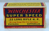 Full Vintage Box Winchester Ammunition Super Speed .22 LR Hollow Point Cartridges