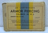 Full Sealed Vintage Box Ammunition Denver Ordinance Plant Armor Piercing Cal. .30 M2 Cartridges,