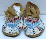 Sioux Beaded Native American Indian Moccasins, Some Damage to Beads on Toe of Right Moccasin