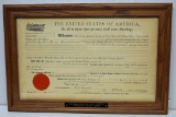 Framed Homestead Certificate Dakota Territory