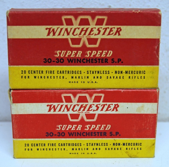 2 Full Vintage Boxes Winchester Super Speed .30-30 Win. 170 gr. SP Cartridges Ammunition...