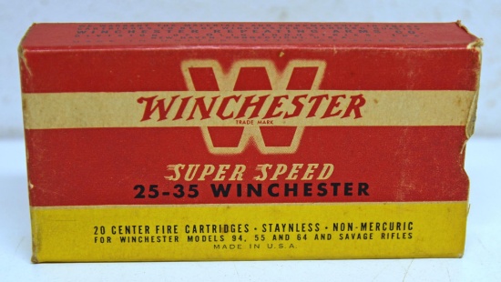 Full Vintage Box Winchester Super Speed .25-35 Win. 117 gr. SP Cartridges Ammunition...