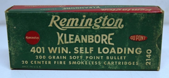 Full Vintage Box Remington .401 Win. Self-Loading 200 gr. SP Cartridges Ammunition...