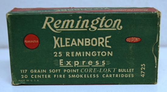 Full Vintage Box Remington .25 Remington 117 gr. SP Cartridges Ammunition...