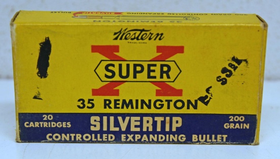 Full Vintage Box Western Super X .35 Remington 200 gr. SilverTip Cartridges Ammunition...
