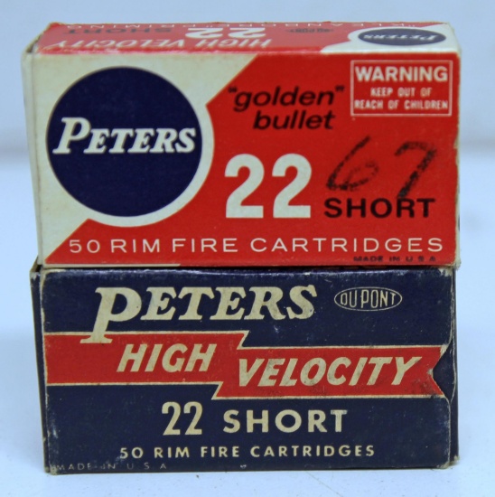 2 Different Full Vintage Boxes Peters .22 Short Cartridges Ammunition...