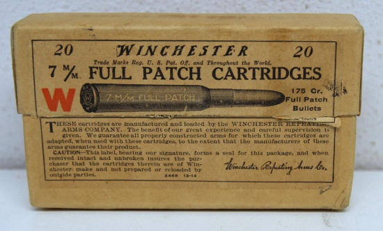 Full Vintage Two Piece Box Winchester 7 mm Full Patch Cartridges Ammunition...