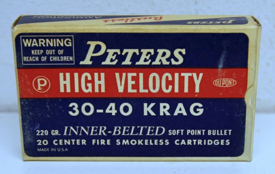 Full Vintage Box Peters .30-40 Krag 220 SP Cartridges Ammunition...