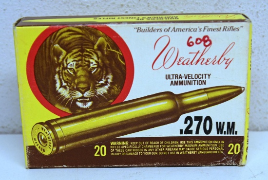 Full Vintage Weatherby Tiger Box .270 Weatherby Mag. 130 gr. SP Cartridges Ammunition...